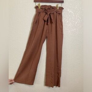Thread & Supply Wide Leg Pants Paper Bag Waist Belted & Elastic Rust Color